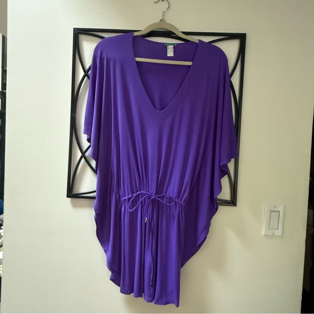 Purple Tie Front Tunic Swim Coverup